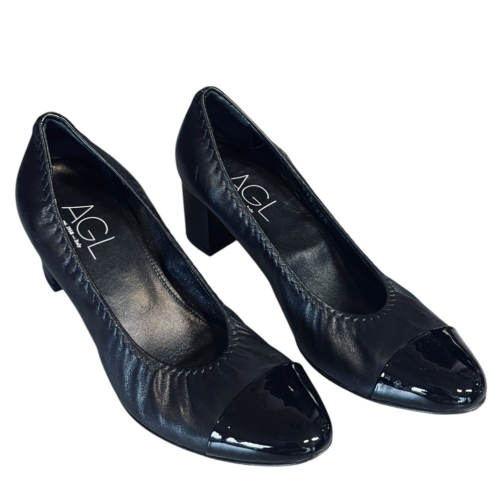 AGL Attilio Giusti Leombruni Women’s Sz 7.5 Black Leather Classic Cap Toe Pump - Picture 6 of 12